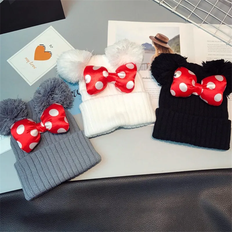 

Winter Knitted Baby Hats 2019 Girls Boys Sweet Solid Hat With Two Fur Pompoms Balls Kids Caps For Baby Girls Warm Soft Hat Cap