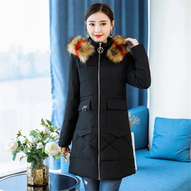 Black Manteau De Parka Chaud rembourré Épais D347 Mode army Green 2018 Femelle Plus Fourrure D'hiver Femmes Col caramel Moyen white Taille Grand Vers long Le Coton Veste pink Bas xgwXAa