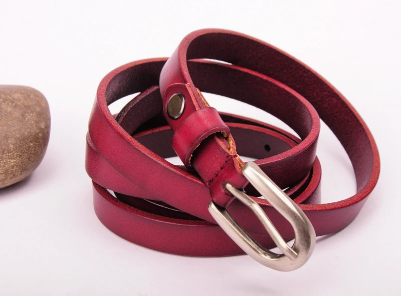 

BE14 Red New Women's Genuine Leather Thin Cowhide Belt Waistband Pin Buckle