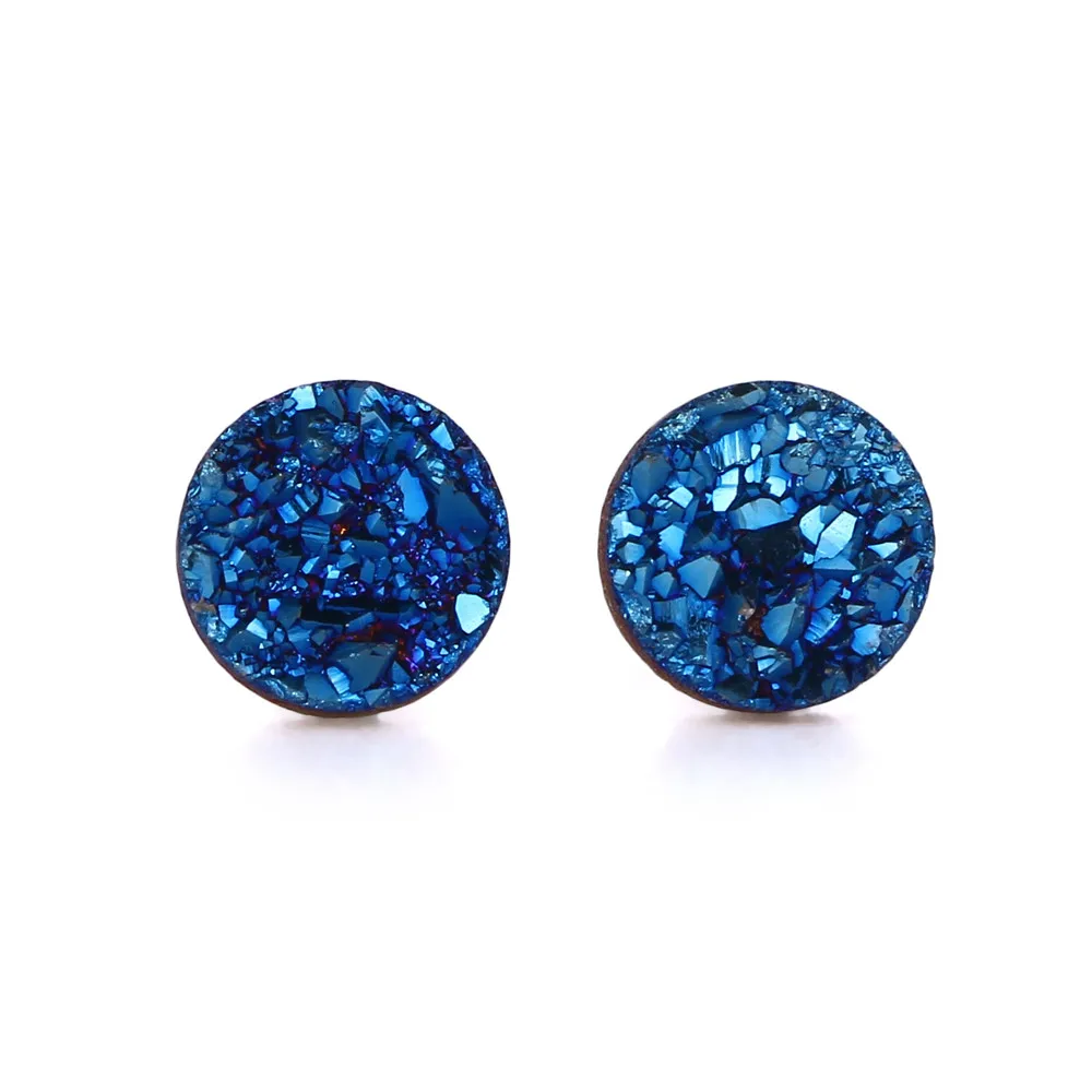 

Fashion 4mm Small Round Natural Stone Earrings 925s Druzy Geode Quartz Stud Earrings for Women Blue Gold Tone Drusy Earring Gift