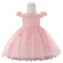 Платье для новорожденных девочек на 1 год; платье для дня рождения; платье на крестины для маленьких девочек с аппликацией в виде бабочки