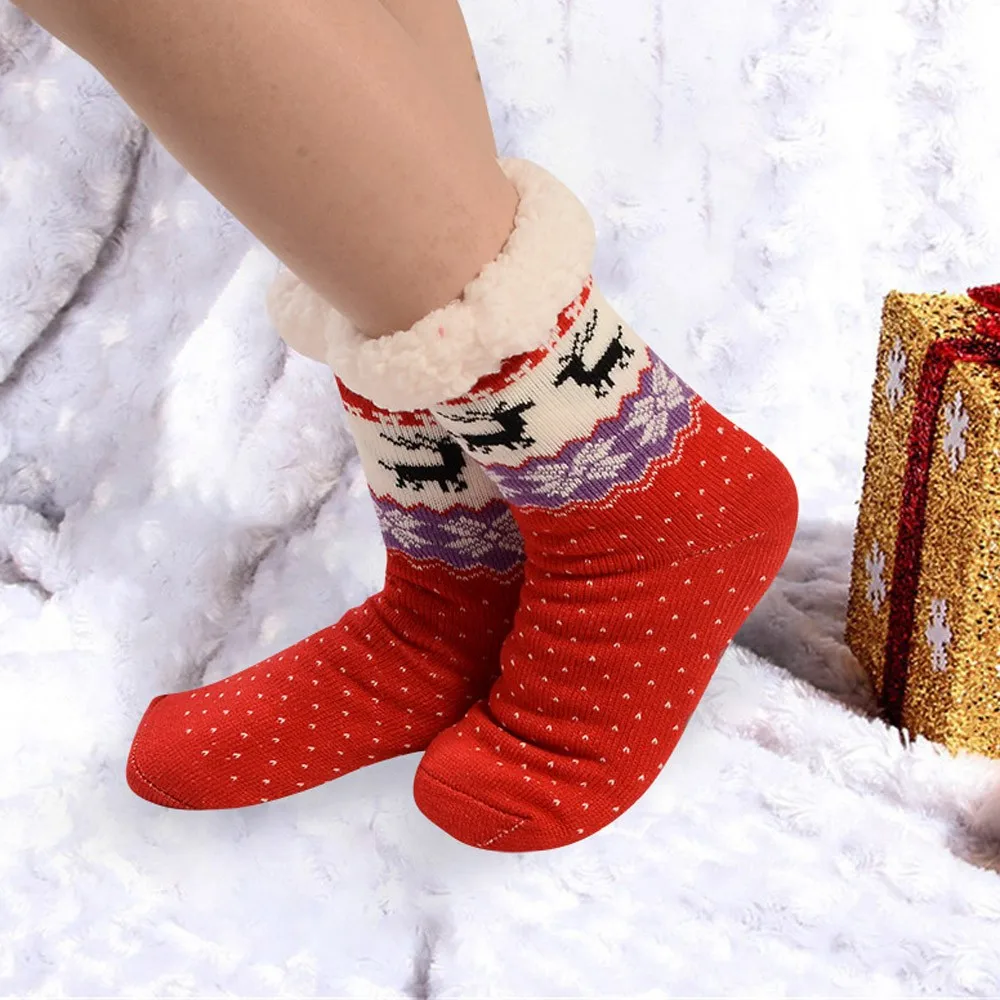 Женские рождественские носки, рождественские украшения, подарок, женские хлопковые носки, с принтом, толстые, противоскользящие носки-тапочки, носки для ковров, Navidad#15