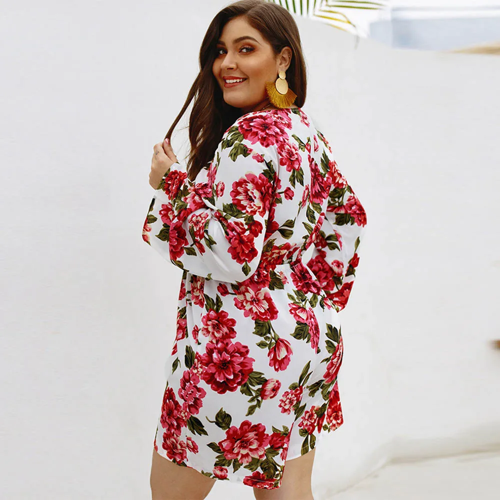 Повседневный Комбинезон большого размера женский летний Boho милый цветочный принт пляжный сексуальный короткий комбинезон солнцезащитный Кружевной Белый шикарный комбинезон