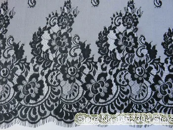 

Wedding 2 border Lace Fabric, French Lace 150cm wide by 3meter per pc, 2pcs/lot Off white/Black Lace