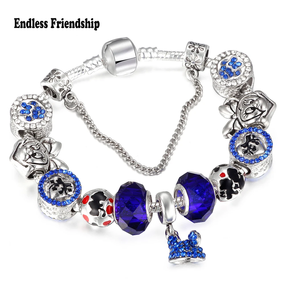 

HOMOD Mickey Hat Dangle Charm Bracelets For Women Minnie Beads Fit Brand Bracelet & Bangles DIY Making Accessories Friend Gift