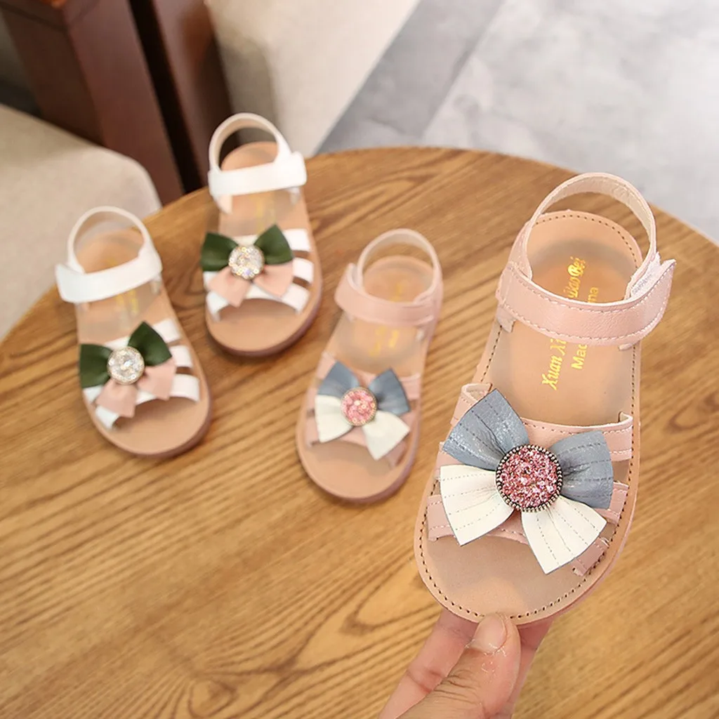 Модные сандалии для девочек; Летняя детская обувь; детская обувь для маленьких девочек с бантом и кристаллами; повседневная обувь для принцессы сандалии