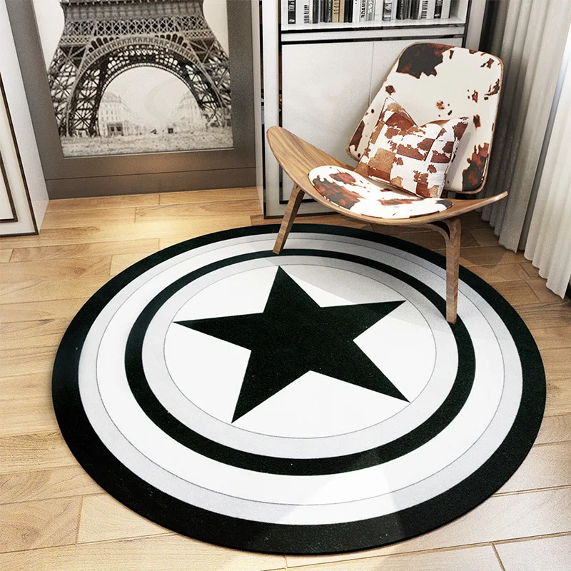 

The black and white Nordic modern round Captain America sheild bedroom living room became computer chair carpet pad rug mat