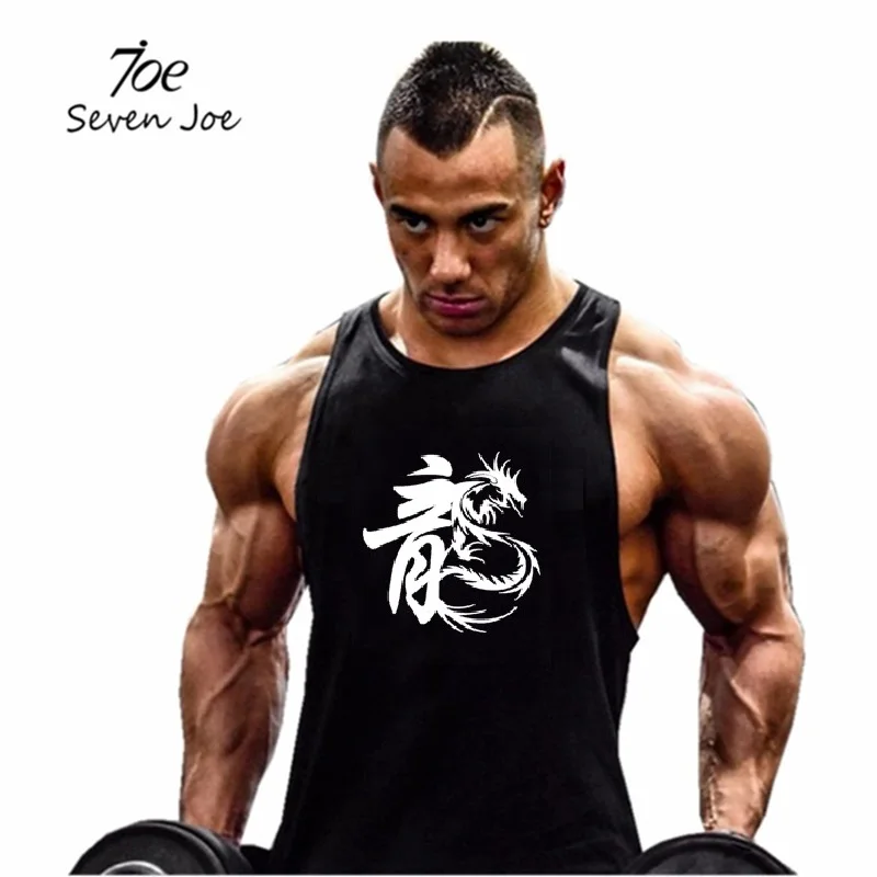 

Seven Joe chinese Dragon cotton sleeveless shirts tank top men Fitness shirt mens singlet Bodybuilding workout gym fitness