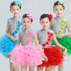 Современные детские танцевальные костюмы для детей, платье-пачка с блестками для танцев для девочек, платье для танцев для сальсы, Одежда