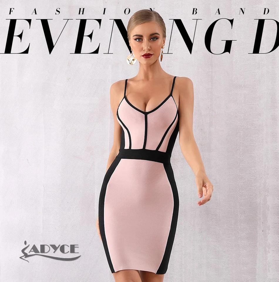 Женское платье с бретельками Adyce, летнее облегающее бандажное платье на бретельках для ночного клуба, розовое платье с V-образным вырезом для вечеринки, лето