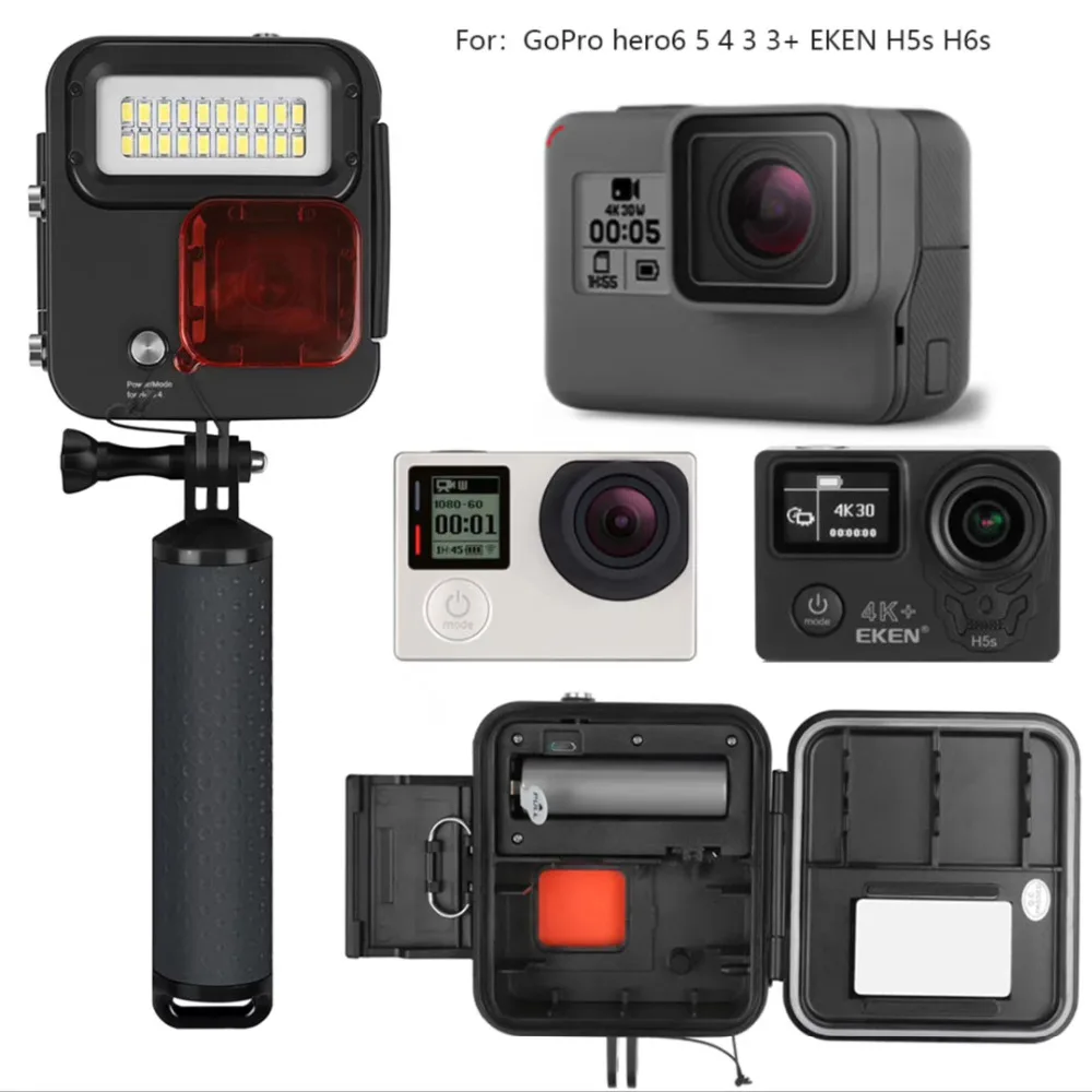 Camera Accessories Go Pro 4 Diving LED light with waterproof housing For Gopro Hero 4 GoPro 5 6 EKEN H9Plus H6s H5s plus H7s h8r