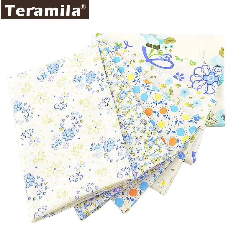 TERAMILA Telas хлопок лоскутное саржа синий цветочный ткань швейный материал DIY Tissu Coton 6 шт./40 см x 50 см Ткань для пэчворка