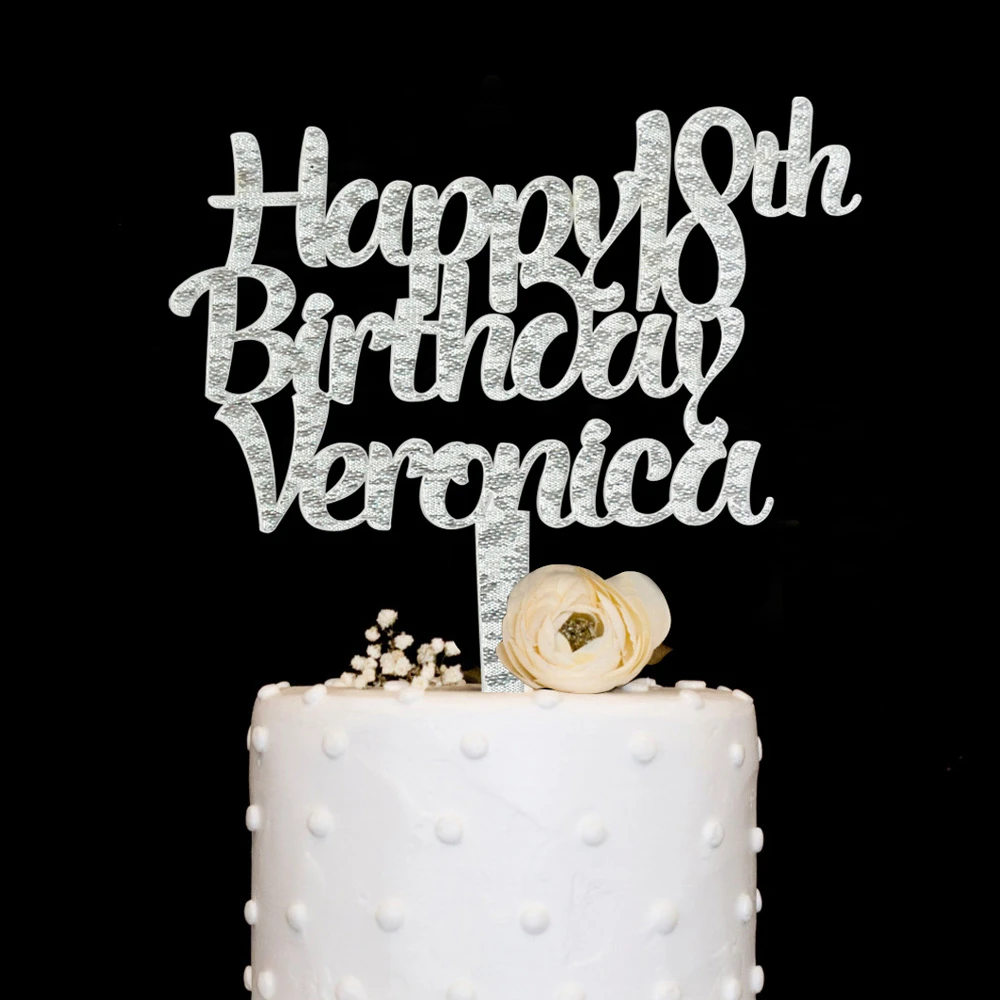 Personalized Cake Topper Happy Birthday Glitter Silver Cake Topper Name Cake Topper Birthday Party Decorations Decorative Decorative Decoration Birthday Partydecoration Party Aliexpress