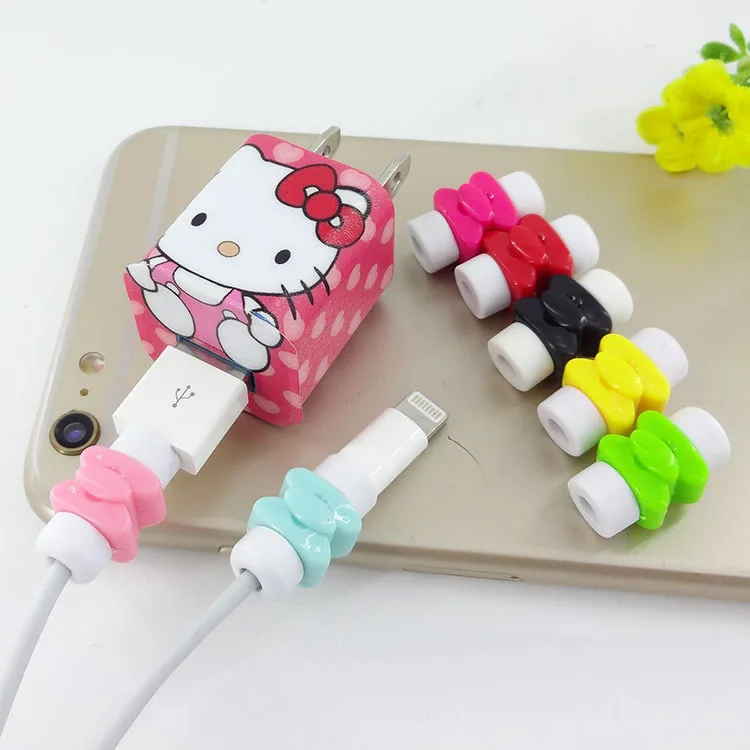 

New Bowknot Style 20pcs/lot USB Charging Data Cable Protector Colorful Bow Shape Earphone Charger Cable Saver For iphone 4 5 6 7