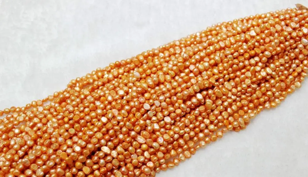 

FREE SHIPPING>>>@@ > Orange potato shape Freshwater pearl necklace 5-6mm14