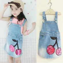 Платье для маленьких девочек детское джинсовое платье без рукавов с блестками и принтом вишни платья принцесс для девочек 0223 sylvia 525867246898