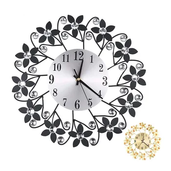 

Vintage flower wrought iron home wall clock Diamond Fashion Bedroom Silent Metal Decor