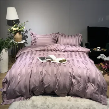 

100S Super quality 5cm satin stripe duvet cover set 100% Cotton sateen bedding sets tribute silk bed linen queen king size sheet