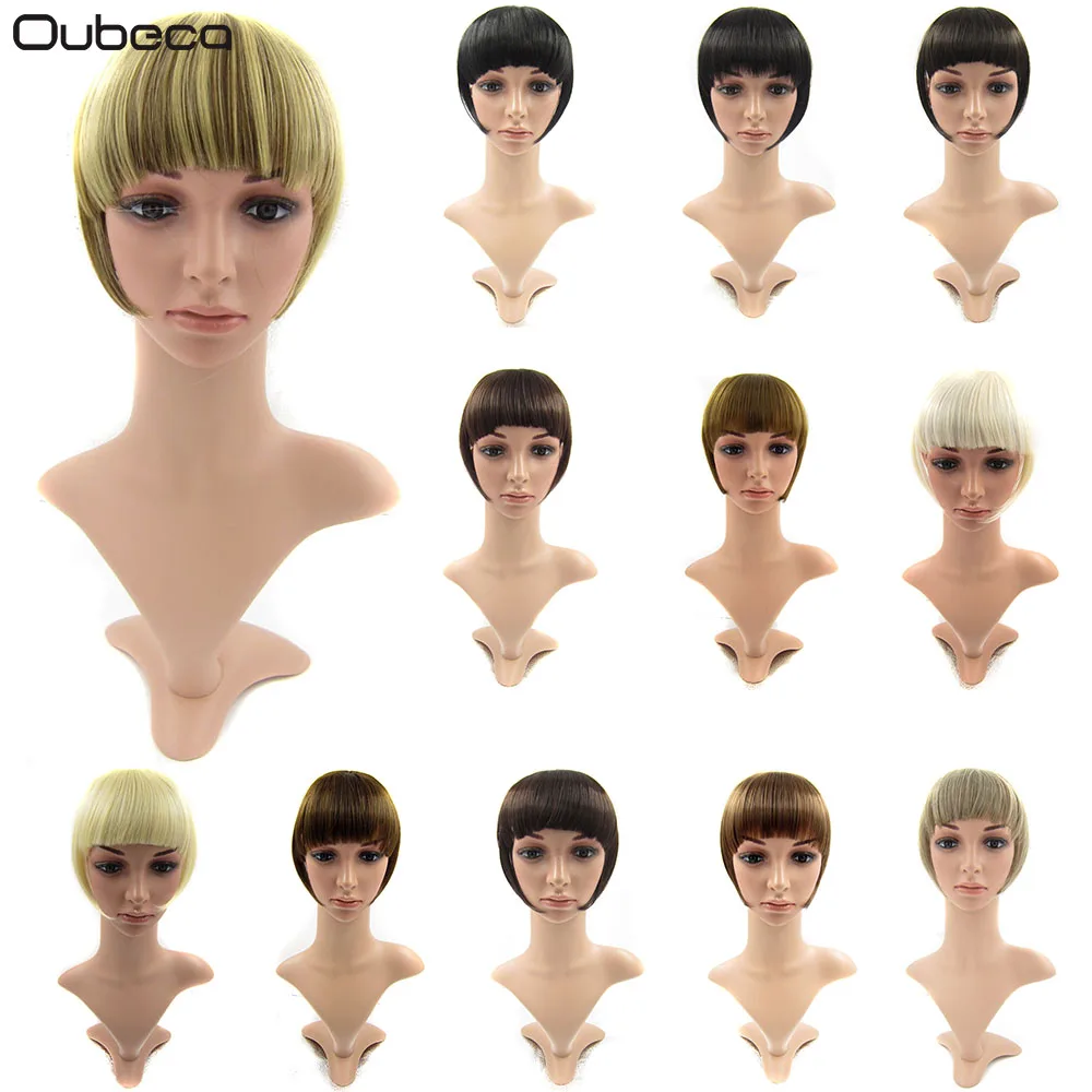 

Oubeca Clip In On Synthetic Blunt Hair Bangs Extension Straight Front Neat Bangs Fake Hair Fringes With Flecos Temples Hairpiece