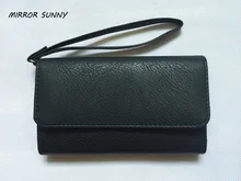 MIRROR SUNNY Solid design PU women long wallet female tri-fold purse lady handbag large capacity cellphone bag wristlet wallet