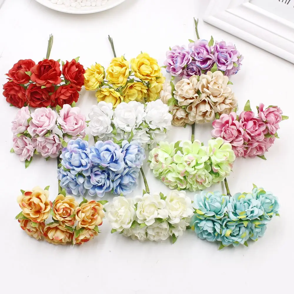 

6pcs cheap Artificial flowers roses silk flower DIY wreath material bride wrist flower Headwear Wedding flower decoration