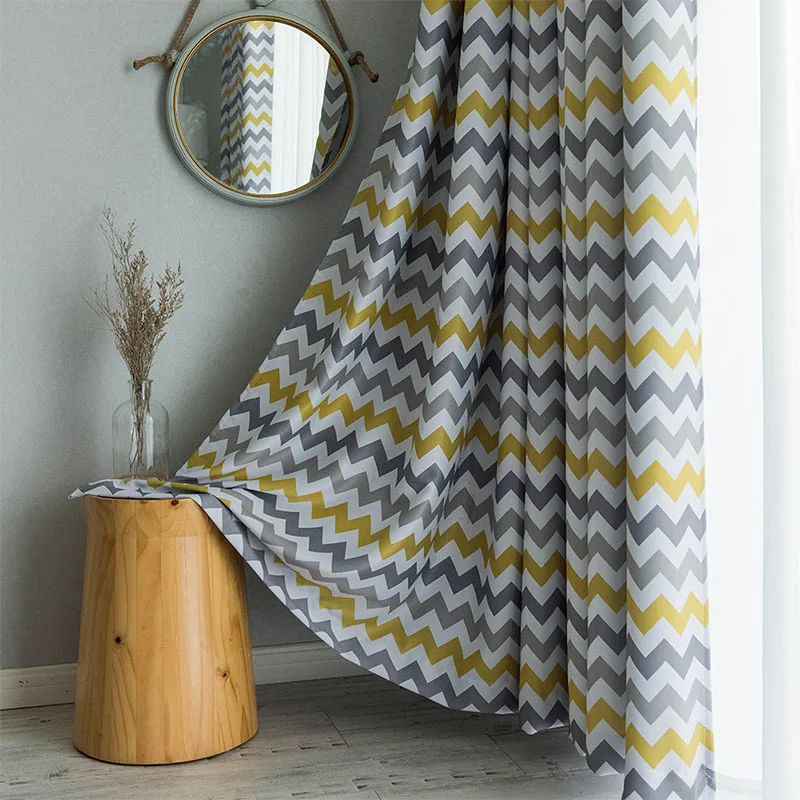 Topfinel Thick Thermal Insulated Blackout Curtains Window Treatment Printed Wave Stripes Drapes For Living Room Bedroom Kitchen - Цвет: Yellow