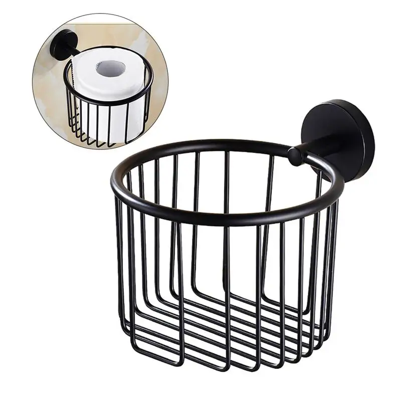 

Toilet Paper Holder Black Wall-mounted Multifunction Tissue Basket Roll Paper Organizer Storage Rack for Bathroom