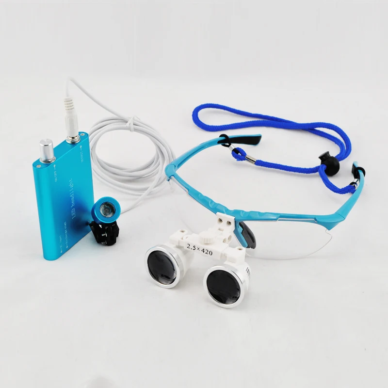 New Style 2.5X 420mm surgical binocular dental loupes with LED Head Light Lamp Freeshipping blue New Style 2.5X 420mm surgical binocular dental loupes with LED Head Light Lamp Freeshipping blue