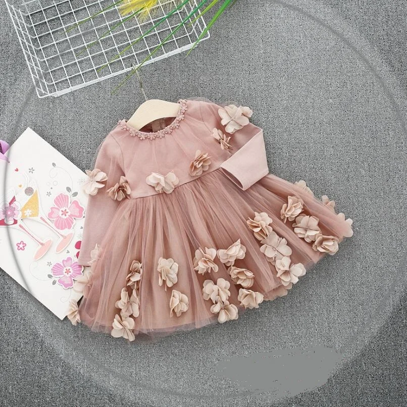 

2019 New Baby Toddler Lace Flower Girls Princess Dress Birthday Kids Party Wedding Dress For Girl Long Sleeve Children's Clothes