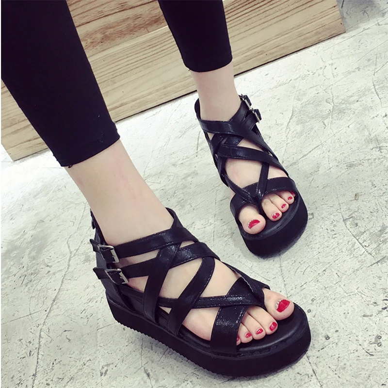 

2017 summer new Korean version banding with a waterproof platform toe sandals female slope with thin women's shoes wholesale