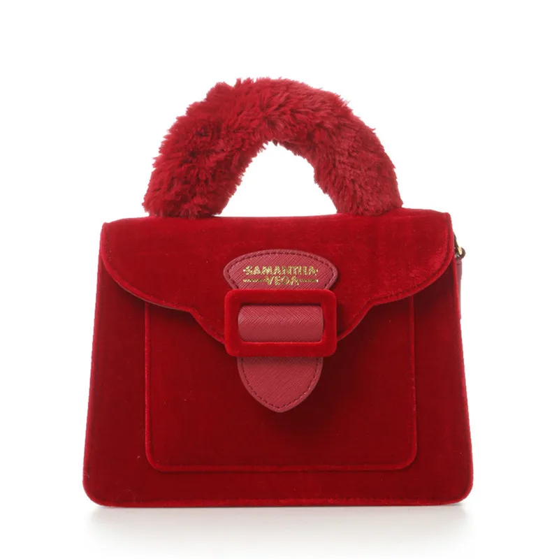 Vega de Pelúcia Lidar com Órgão Bolsa do Mensageiro Natal Limitado Veludo Camurça Bolsa Samantha Ombro Retro Pequena Aleta Quadrado 2019 Mod. 96277