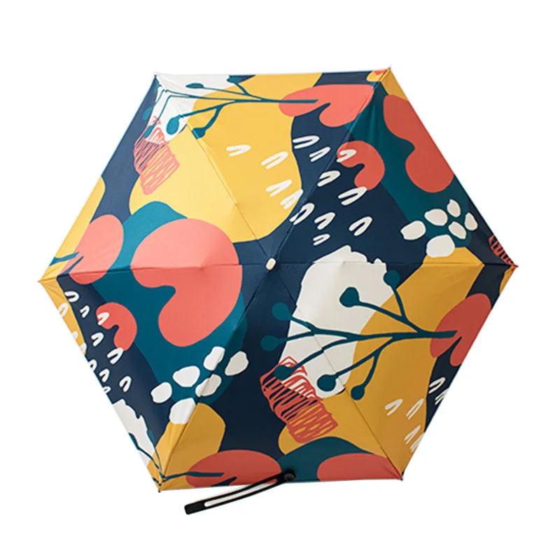 Ultra Light Umbrella Rain Women Flowers 5 Foldable Anti UV Black