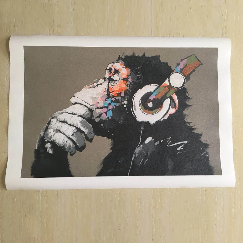 Large-1-Pcs-Animal-Monkey-Canvas-Printed-Painting-Modern-Funny-Thinking-Monkey-with-Headphone-Wall-Art (4)