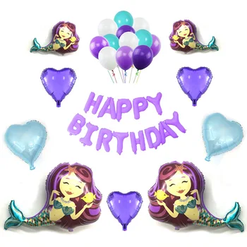 

Kids Birthday Party Decoration Balloons Cartoon Large Mermaid Aluminium Foil Balloons Eco-friendly Reusable Ballons for Children