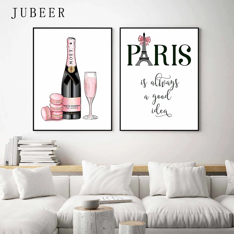 Модные художественные плакаты и принты шампанское духи плакат Париж башня холст живопись для гостиной украшения картины