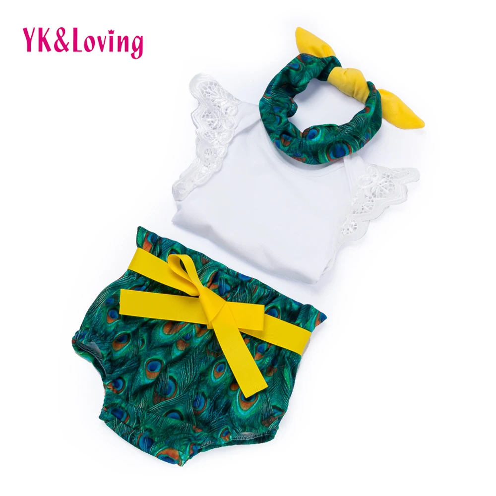 PeacockRomper Bloomer 3 pcs/Set Baby Clothing Sets Girls 0-2 years Birthday Gift Outfits Kids Cute Baby Girl Clothes