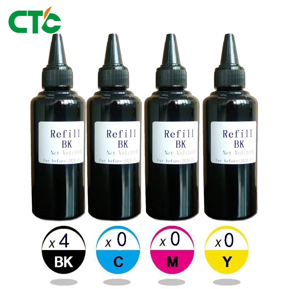 4x100 Black Universal Dye Refill Ink kit Compatible For HP for Epson