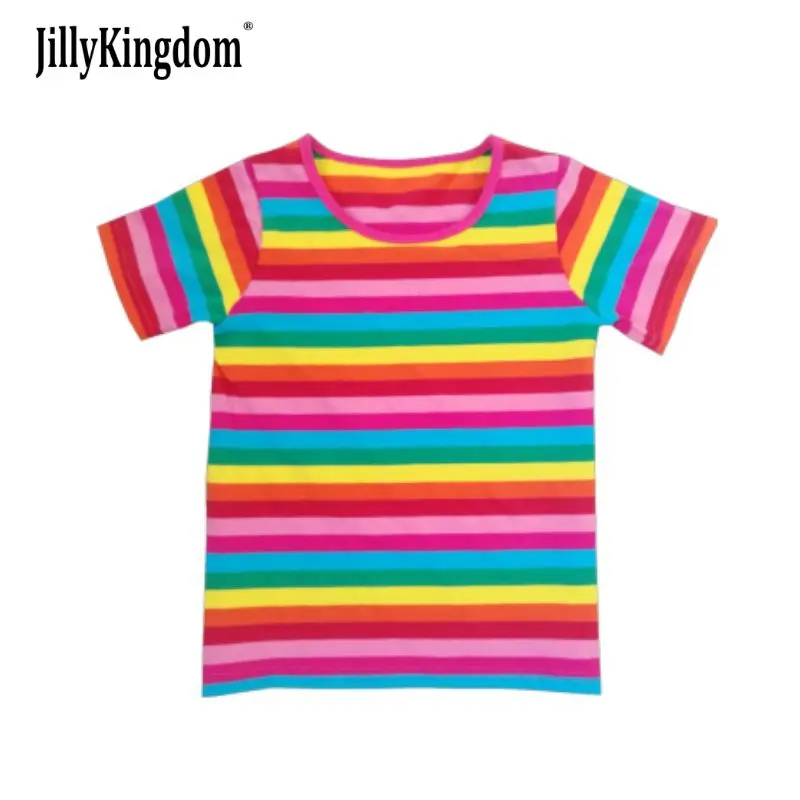 Jilly Kingdom/Лидер продаж года; Новая летняя детская одежда; футболка с радугой для девочек; Детские футболки в полоску с короткими рукавами; хлопок