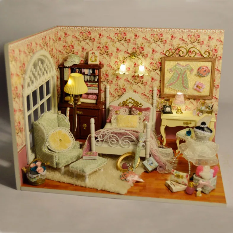 

Cute DIY Wooden Dollhouse Handmade Model With LED Light And Cover Three Inch of Sunlight Gift