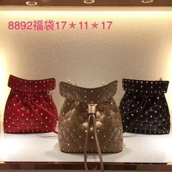 

Kafunila genuine leather women mini bucket bags high quality famous brand designer rivet small shoulder bag tote bolsas feminina