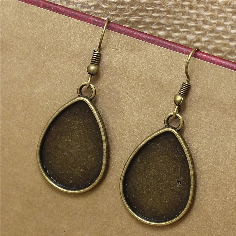 

12pcs 18*25mm Oval Cabochon Setting Earring Antique Bronze Metal Zinc Alloy Hoop water drop Earrings Making Findings T570