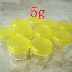 100X5 г желтый маленький пластиковая бутылка для образцов кожи крем Пластиковые баночки для косметики с завинчивающейся крышки