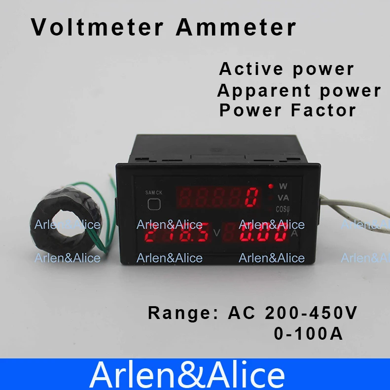 D69 200-450 в 0-100A Многофункциональный светодиодный дисплей Панель Вольтметр Амперметр с активной и кажущейся мощностью и коэффициентом мощности