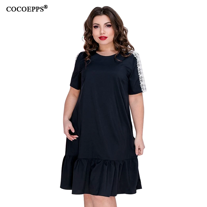 

5XL 6XL 2019 Summer Casual Lace Dress Women Plus size Ruffles Dress Lady Office Loose Big Large Size Female Chiffon Party Dress