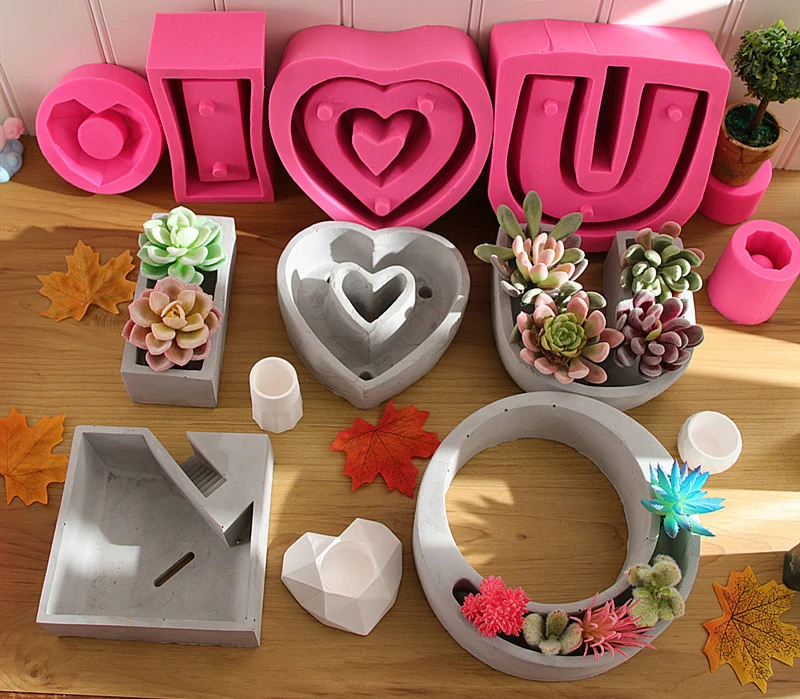 I Love U форма сердца DIY глина силиконовая для цементных растений цветочный горшок