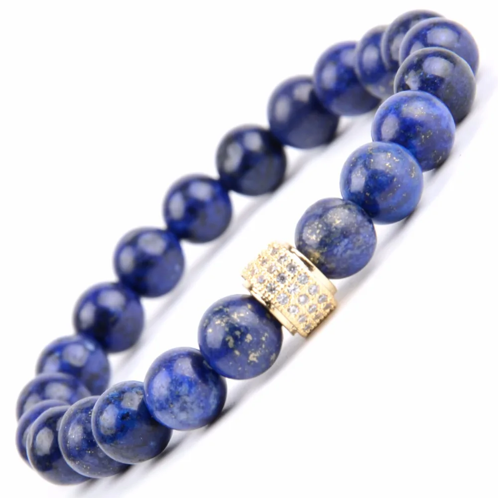 

Natural Stone Bracelet Men Gold Cz Tube Charm Bracelets Bangles For Women Lapis Lazuli Beads Jewelry Pulsera Hombre Wholesale