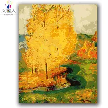 Diy цифровая картина маслом по номерам Французская живопись Желтое дерево зеленые горы силиконовая форма репродукция Гогена