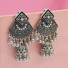 Цыганские винтажные серебряные серьги Jhumka, хиппи, окисленные ювелирные изделия, женские колокольчики, бисерные серьги, афганские индийские этнические серьги Brincos