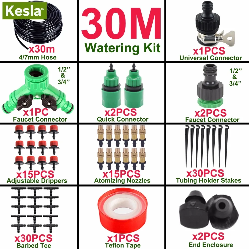 KESLA 5 м-30 м Сад капельного орошения системы полива наборы w/1/4 ''шланг запотевания спринклер капельница распылитель теплицы горшок растения