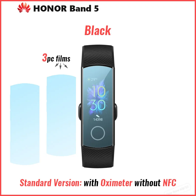 Умный Браслет huawei Honor Band 5 с кислородом крови, магическим экраном, спортивный браслет для здоровья, монитор для плавания, пульсометр, сон - Цвет: BLK add films